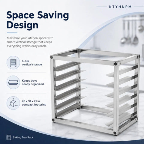 Heavy Duty Six Tier Stainless Steel Bakery Rack Holds Half Sheet Pans Countertop Bun Pan Organizer Kitchen Workhorse Commercial Prep Game Changer Setup For Pros