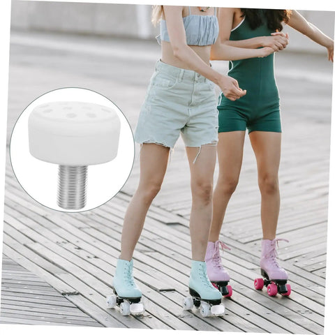2 Pack Braking Block Roller Skate Toe Stops For Quad And Inline Skates, Grippy Wear-Resistant White Rubber Replacement Plugs in use