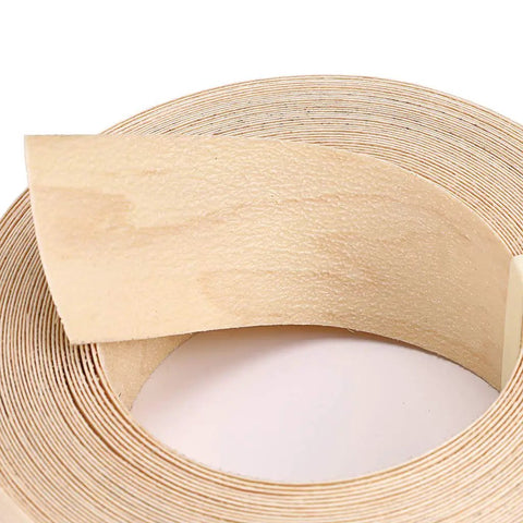 Close-up of Maple Wood Veneer Edge Banding, 2 Inch By 50 Foot Roll, Preglued Iron On Edgebanding With Hot Melt Adhesive