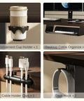 Electric Height Adjustable L Shaped Standing Desk accessories: cup holder, cable organizer, cable clips, desk hooks.
