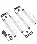 Hand Wave Activated Under Cabinet LED Lighting Kit 4 Pack 12 Inch Dimmable Touchless Dimming Control Black Under Counter Lights Kitchen Garage Shelf Pantry Cool White 6000K, showing full set with power cords and adapter on white background.