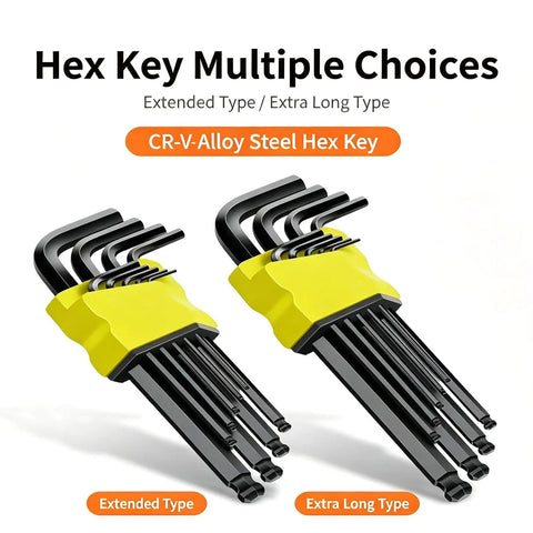 Premium Extra Long Ball End Hex Key Set Crafted From Heat Treated Crv Steel With Black Oxide Finish For High Torque Work And Stubborn Fasteners That Come In A Metric 9 Piece Kit, extra long type