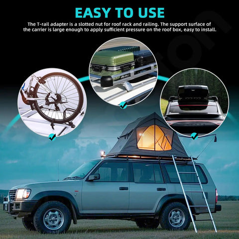 24Pcs T Nut Adapter Kit M8 Slot Blocks for Roof Racks and Roof Boxes with luggage and bike mounted on vehicle