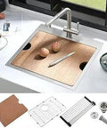 21 Inch Bar Sink Drop In Outdoor Kitchen Sink With Cutting Board 16 Gauge Stainless Steel Deep Single Bowl Top Mount Wet Bar RV Sink 21x20 Inch Includes Wood Cutting Board And Bottom Grid
