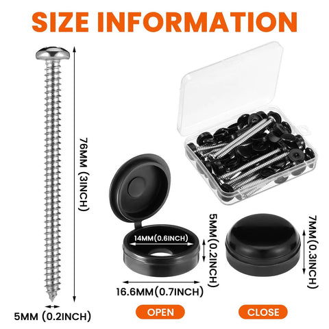 24 Set 3 Inch Shutter Fasteners With Black Vinyl Caps, Stainless Steel 304 Exterior Window Hardware shown with size details