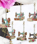 Six Piece DIY 5D Sewing Machine Diamond Painting Keychain Kit Set double sided, colorful resin rhinestones on notebook