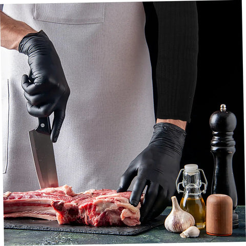2 Pairs Cut Resistant Arm Sleeves Heavy Slash Proof Arm Guards For Welding Gardening And Mechanic Jobs Built Tough With Breathable PE Mesh So Your Forearms Stay Locked Safe Without The Drama All Day being used while cutting meat.