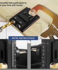 Aluminum Pocket Hole Jig Set For DIY Woodworking With Inclined Drilling Positioner showing close-up of metric and inch scales