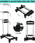 Detachable and adjustable trolley for Rolling Sewing Machine Case With Wheels And Trolley Handle, dimensions indicated.