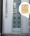 Eight Piece One Inch Brass Hinges Set With Thirty Eight Gold Screws for jewelry boxes, shown installed on a door, 25x20mm size