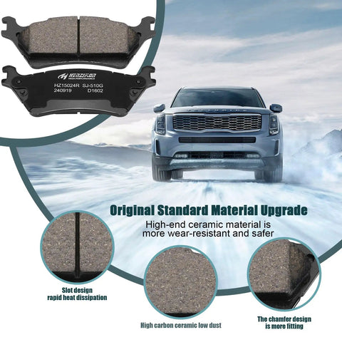 Ford F-150 Ceramic Front And Rear Brake Pad Kit With Hardware For 2012 2014 F-150 With 6 Lug Or 7 Lug Rotors And 2015 2020 F-150 Models With Manual Parking Brake D1414 D1602