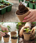 Hands planting seeds in Eco Friendly 3.15 Inch Peat Pots Set Of 60 Biodegradable Seed Starter Pots with 60 Labels for Seed Starting.