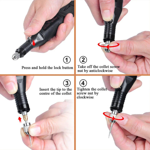 Demonstration of accessory installation on All In One Corded Engraving Tool Kit With Micro Engraver Etching Pen For Jewelry Glass Metal.