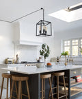 Industrial Farmhouse Plug In Pendant Light With 16.9ft Cord, Black Square Chandelier in modern kitchen over island