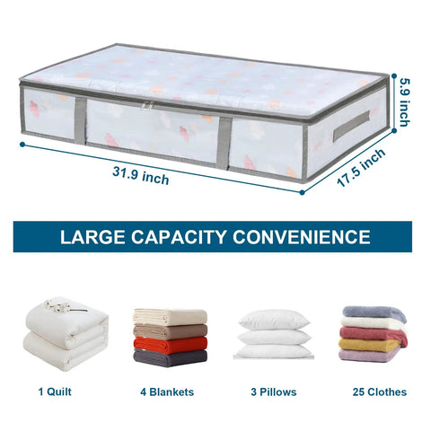Two Pack Under Bed Storage Bins With Humidity Proof Clear Plastic See Through Design, 31.9x17.5x5.9 inches, with handles
