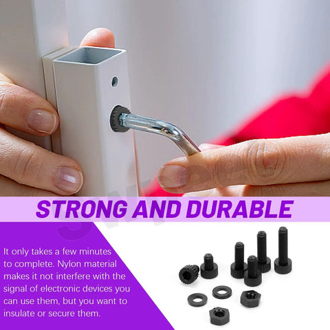 Hands assembling metal frame with 330Pcs M3 Nylon Hex Socket Screws Nuts With Washers Kit Six Sizes Black Plastic Hex Head Cap Screws Bolts