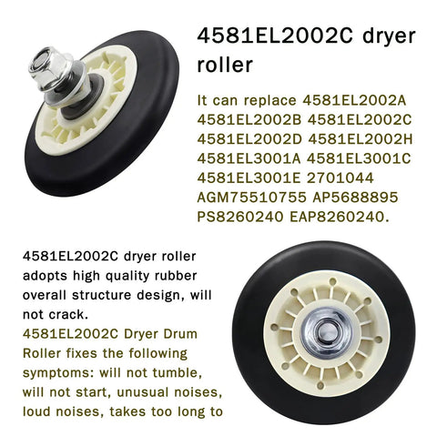 DIY Dryer Roller Replacement Kit Fits Popular Dryers 4581EL2002C with premium rubber and galvanized steel