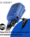 Close-up of waterproof remote microphone for walkie talkie with 3.5mm audio jack, compatible with Motorola APX and XPR series.