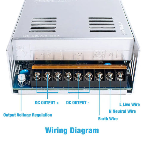 Wiring diagram of Beefy 12V 50A 600W Universal Power Supply For LED Strips And CCTV Systems Regulated Switching Adapter