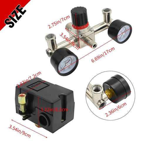 Yellow Bottom Air Compressor Pressure Switch Regulator Kit With Gauge 90 To 120 PSI Connector for Industrial and DIY use