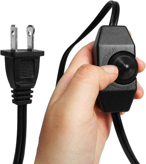 Hand adjusting speed control on three inch inline booster duct fan power cord