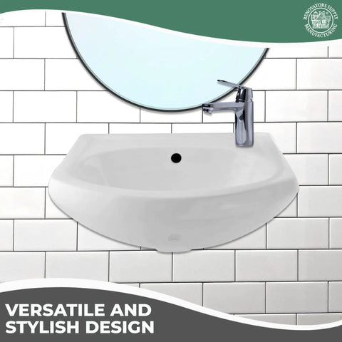 Offset Wall Mount Bathroom Sink Faucet In White With Overflow 16 1/8 Inch Reach Easy Install Sleek Modern Look Durable Metal Body Low Maintenance Great Pick For Small Bathrooms