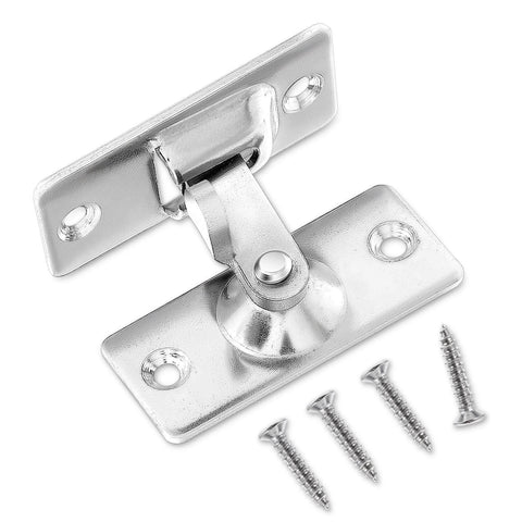 Heavy Duty Mini Sliding Barn Door Latch Lock With 90 Degree Alloy Lock for Pocket Door and Security, shown with included screws.