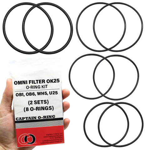 OK25 Replacement O Ring Kit for OmniFilter OB1 OB6 WH5 U25 Water Filter Housings with hand holding package and visible o-rings