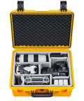 Waterproof PVC1 Hard Camera Case with Padded Dividers for Cameras Lenses and Dual Drones like DJI Mavic Air Mini, open with gear inside