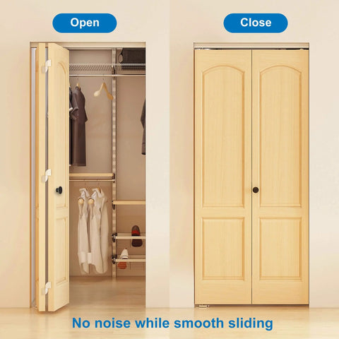 72 Inch Aluminum Bifold Closet Door Hardware Kit For Four Doors, BiFold Barn Door Track Top Mounted showing open and closed views