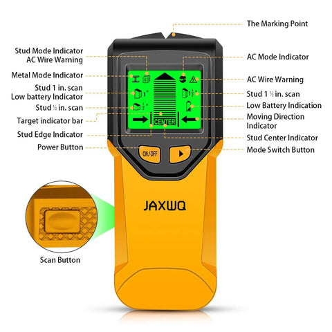 Rock Solid 5 In 1 Stud Finder Wall Scanner With HD LCD Display And Smart Chip Tech For Slick Center And Edge Detection On Wood Metal AC Wire Joist And Pipe Jobs Hassle Free