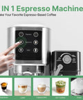 Semi Automatic Espresso Machine With Colorful Touchscreen And Sleek Stainless Steel Body Pulls Dope Barista Level Lattes Cappuccinos Plus Silky Milk Foam Effortlessly Right On Your Counter For Zero Sweat Morning Vibes with touchscreen selections.