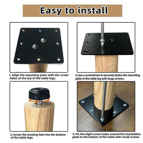 Installation steps for Straight Up Solid 28 Inch Rubber Wood Table Legs Built Tough As Nails For Dining Tables Home Desks And Kitchen Islands.