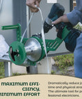 Electrician using Drill Powered Wire Puller for Electricians, 1000-Lb Cable Tugger with handheld device and poly line
