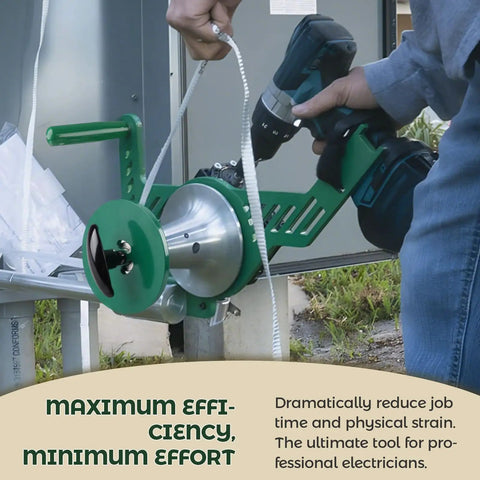 Compact Electric Cable Puller With 1000Lb Force powers wire tugging for #14–1/0 gauge cables in action using a drill.