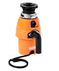Orange Powerful Half HP Garbage Disposal With Preinstalled Power Cord 2600 RPM High Speed Motor EZ Mount and Black Splash Guard