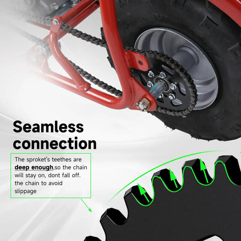 35 Chain 40 Tooth Rear Sprocket For Mini Bike Fits Predator 97cc 100cc close-up showing chain connection stability