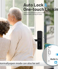 Couple standing by front door with Slick Smart Fingerprint Door Lock With Built In Wifi And Tuya App Remote Control.