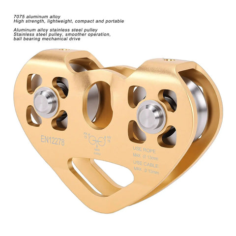 Tandem Zipline Pulley Kit With 30KN Load Rating Beefy Stainless Bearings Aluminum Housing For Cable Rope Rescue Heavy Duty Climbing