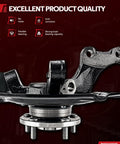 Close-up of Beefy Front Steering Knuckle And Wheel Bearing Hub Assembly Set For Ford Focus 2012 To 2018 with text highlights.