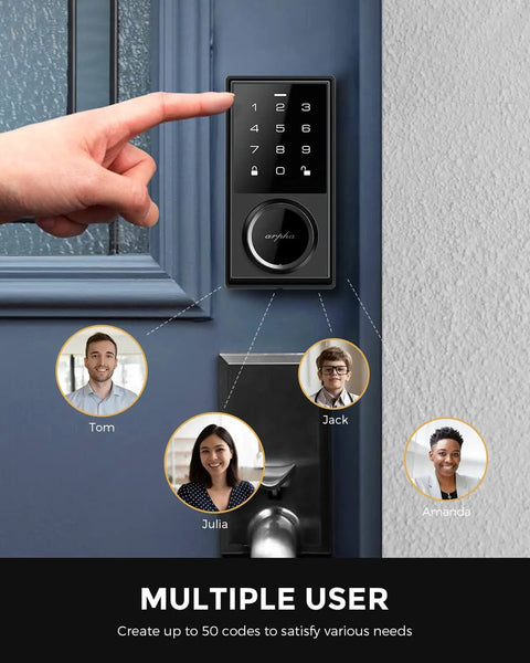 Keyless Entry Smart Door Lock With Touchscreen Keypad Auto Lock Ultra Quiet Motor on blue door in use