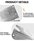 Premium Top Notch Heavy Duty Four Pack Bed Rail Brackets forged from solid zinc iron featuring a 5-hole design for wooden frames.