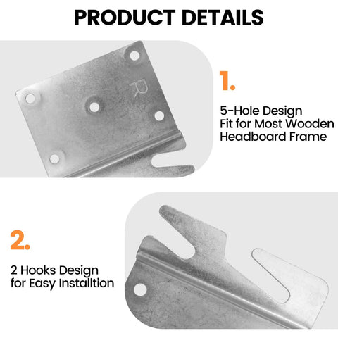Premium Top Notch Heavy Duty Four Pack Bed Rail Brackets forged from solid zinc iron featuring a 5-hole design for wooden frames.