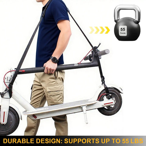 Heavy Duty Scooter Carry Strap With Quick Release Buckles And Anti Slip Pad For Electric Scooters Folding Bikes And Yoga Mats 55 Lb Capacity Lightweight Portable Easy On The Shoulders, man carrying folded scooter