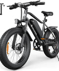 Powerful 1000W Fat Tire Electric Bike For Adults And Teens black with 20x4 tires, front light, removable battery