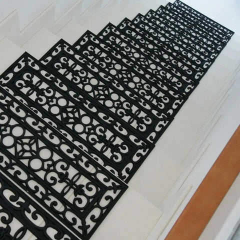 6 Piece Regal Stair Treads Rubber Step Mats For Indoor Use, Non Slip, 9.75x29.75 Inches, Black, Easy Clean With No Glue, Durable