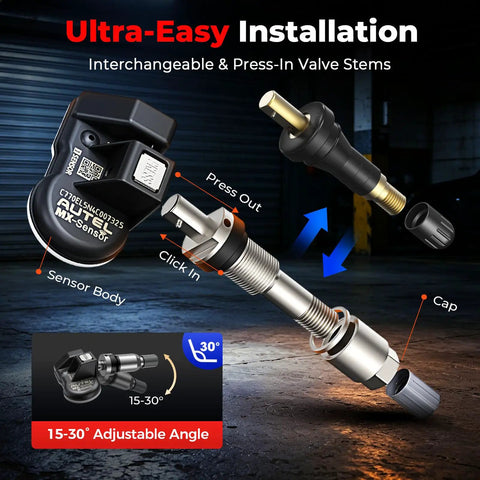 MX Sensor 315 Plus 433MHz Universal TPMS Sensor For Cars And SUVs Tire Pressure Monitoring System EZ Install Relearn Ready 15-30° valve stem