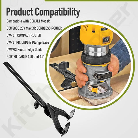 Heavy Duty Routing Edge Guide Fits Your Compact Cordless Router for precise cuts with DEWALT and PORTER-CABLE compatibility.