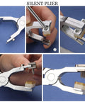 Angled Leather Hole Punch Pliers With Double Lever in stainless steel, showing operation and part assembly for leather crafting.
