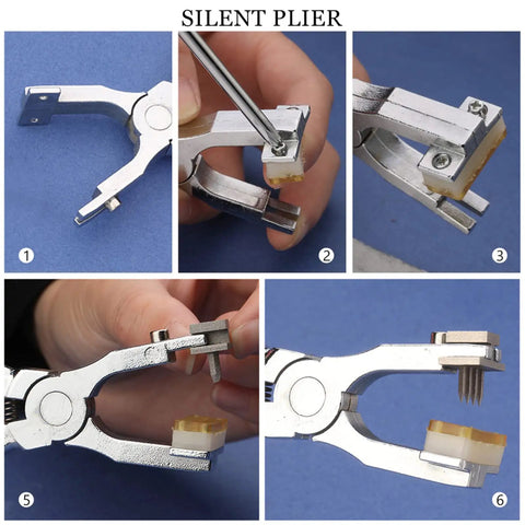 Angled Leather Hole Punch Pliers With Double Lever in stainless steel, showing operation and part assembly for leather crafting.